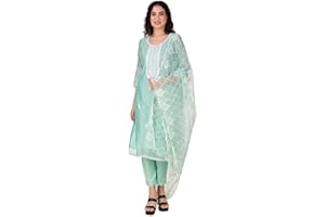 ladyline Party Wear Round Neck Silk Embroidered Sequins Salwar Kameez Suit | Organza Cutwork Dupatta