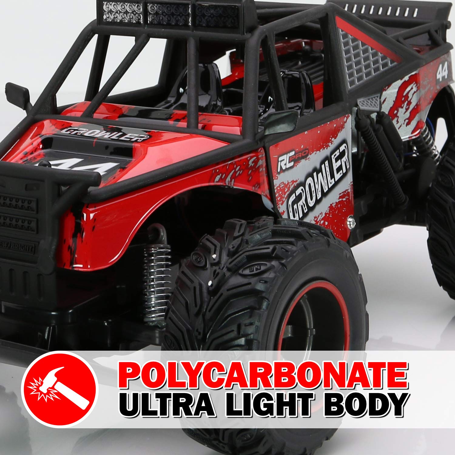 RC CHARGERS Growler Remote Controlled Off Road Truck, 1:12 Scale | Polycarbonate Body, Rugged Suspension, Off-Road Capable, 2.4GHz, Pistol Grip Control | 9.6v Battery and Charger Included