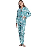 amaxer Women's Flannel Pajama Set 100% Cotton Pajamas For Women Long Sleeve Elastic Drawstring Pjs Button Warm Sleepwear
