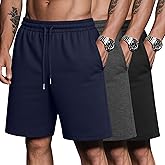 Riyiper 3 Pack Men's Bermuda Athletic Shorts Cotton Casual High Waist Shorts with Pockets Drawstring Knee Length Shorts