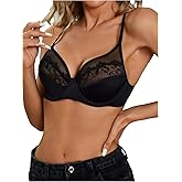 OYOANGLE Women's Unlined Minimizer Bra Full Coverage V Neck Underwire Sexy Lace Mesh Everyday Bras