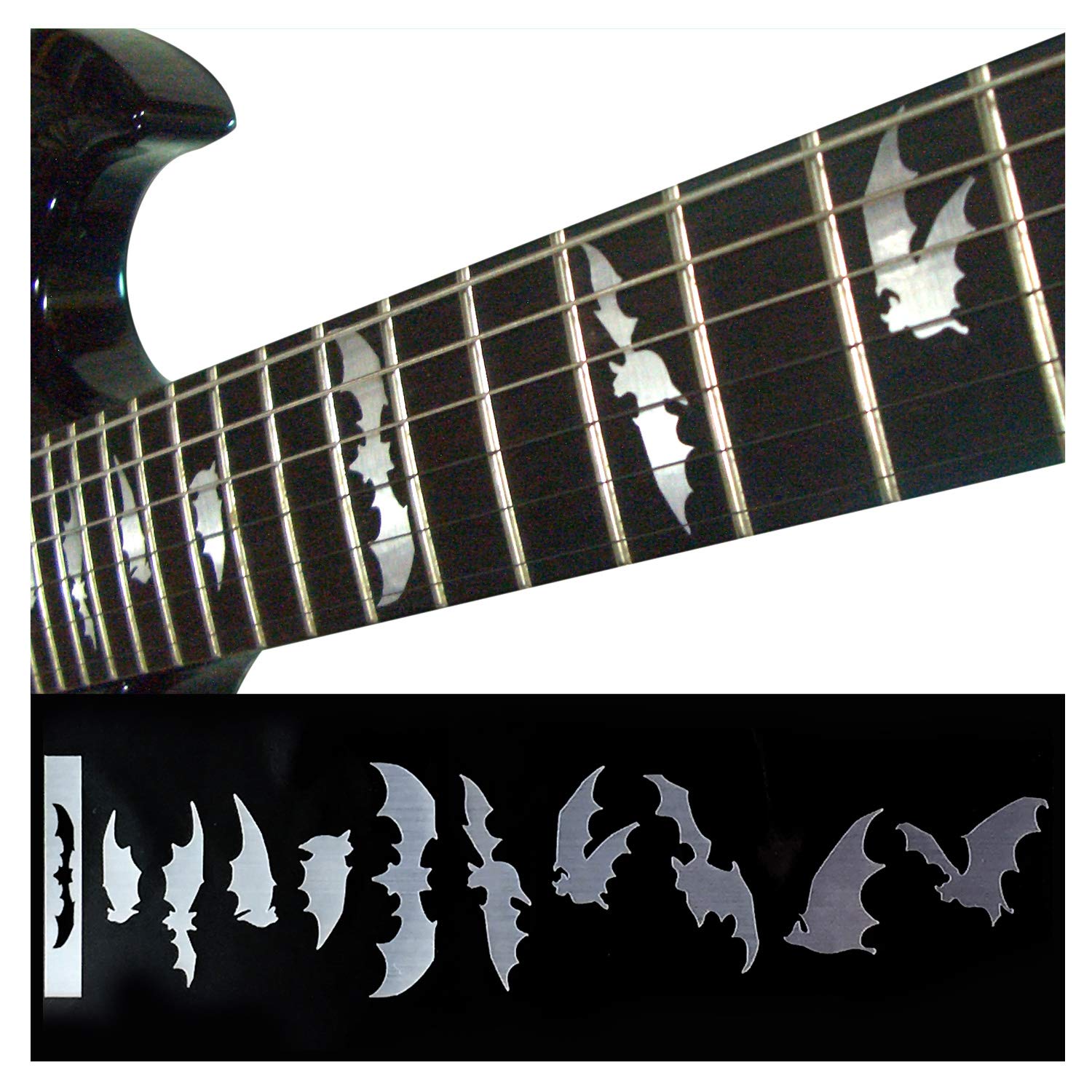 Inlaystickers Fret Markers for Guitars & Bass - Bat Wings - Metallic, F-021BW-MT