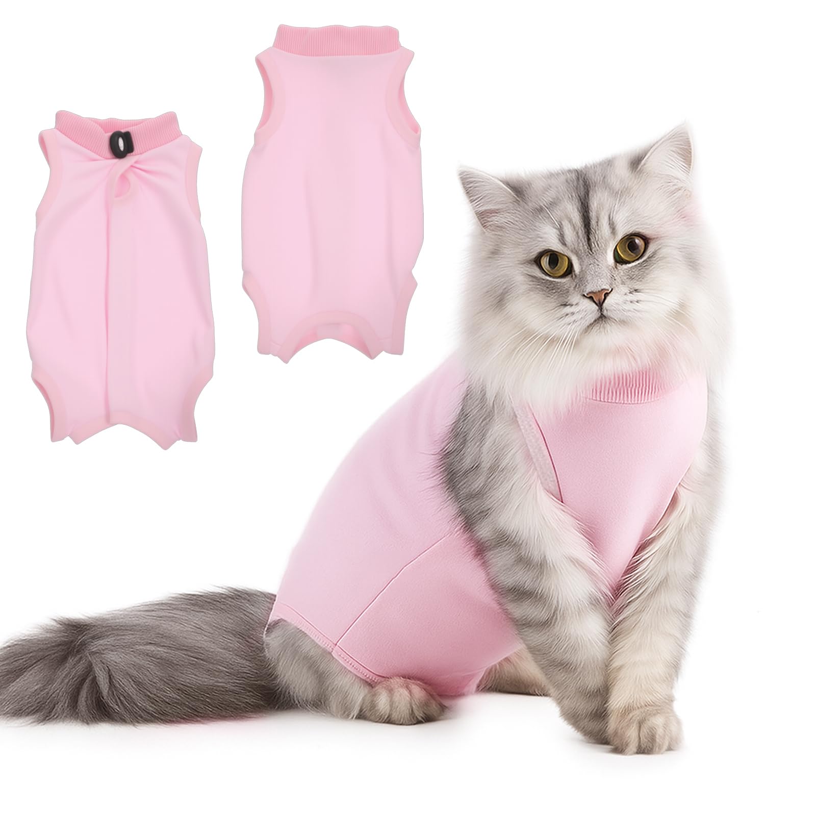 Photo 1 of Josojoou 2 Pack Cat Recovery Suit - Breathable Cat Onesie for Cats After Surgery Female, Kitten Surgery Recovery Suit for Abdominal Wounds(Pink,M)