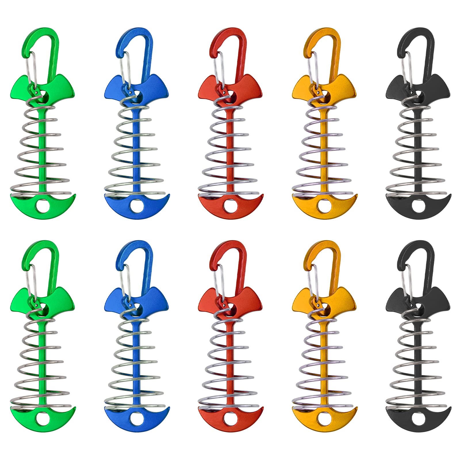 Morobor Deck Anchor Pegs, 10pcs Windproof Aluminium Alloy Fish Bone Tent Stakes with Spring Buckle Portable Wind Rope Anchor for Outdoor Camping
