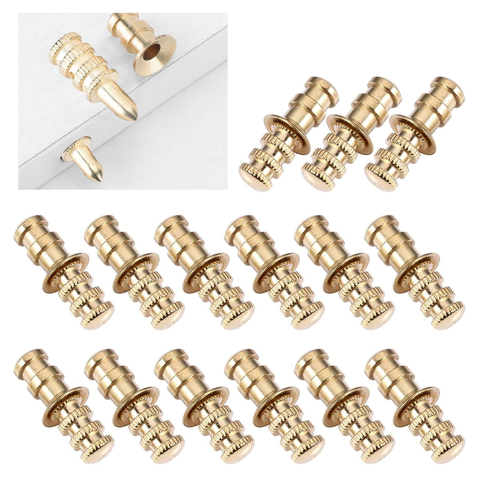 UFURMATE Table Pin Sets with Sockets, 15Pcs Zinc Alloy Table Leaf Dowel Pins Gold Table Bolt Sleeve Connectors Table Top Leaf Alignment Pins (Dia.0.3")