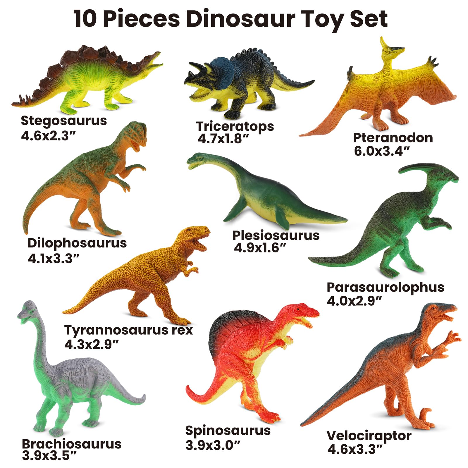 Dinosaur Toys for Kids 3-5, 10 PCS Realistic Plastic Dinosaur Figure Toy Set Including T-Rex, Stegosaurus, Spinosaurus, Ideal Gift for Toddlers Boys Girls, Dino Boy Toy