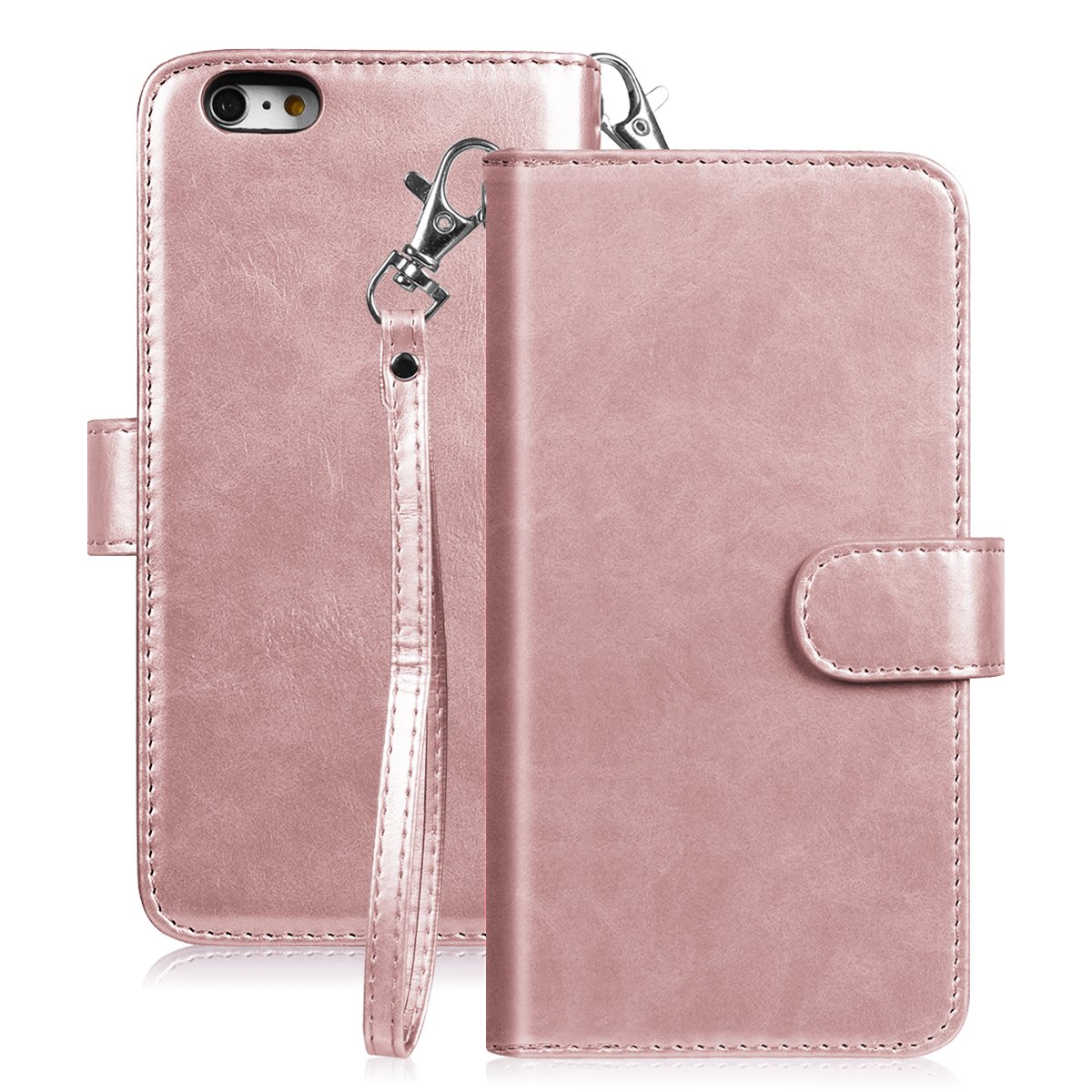 iPhone 6S Case, iPhone 6 Case, Vofolen 2 in 1 iPhone 6S Wallet Case Folio Flip PU Leather Case Magnetic Detachable Slim Back Cover Hard Case Card Holder Wrist Strap for iPhone 6 6S 4.7 inch -Rose Gold
