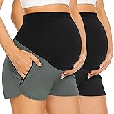 PACBREEZE Women's Maternity Shorts Over Belly Quick Dry Workout Athletic Running Shorts with Zipper Pockets