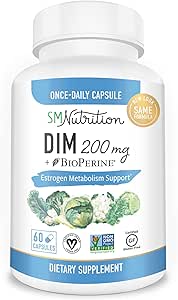 DIM Supplement 200mg - DIM Diindolylmethane Plus BioPerine 60-Day Supply of DIM for Estrogen Balance, Hormone Menopause Relief, Acne Treatment, PCOS, Bodybuilding