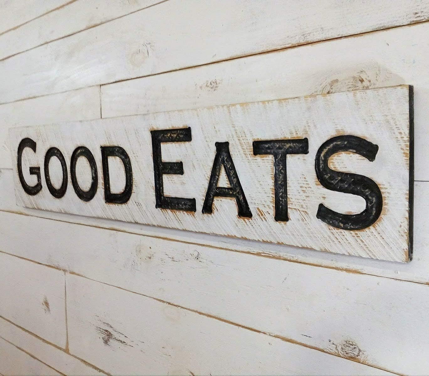 Large GOOD EATS Sign - Carved in a 48”x10” Solid Wood Board Rustic Distressed Shabby Style Decor