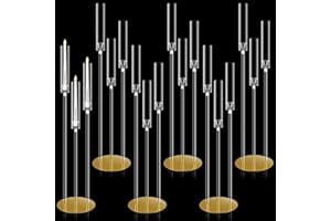 Layhit 6 Set Acrylic Candelabra Centerpieces 38.5'' Tall Acrylic Candle Holder for Table 3 Arm Floor Candle Holder with Clear Shade Gold Base for Wedding Party Decoration Fit 0.8'' LED Candles