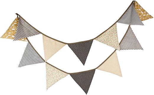 Amazon Com Light Tan Brown Rustic Floral Bunting Fabric Banner