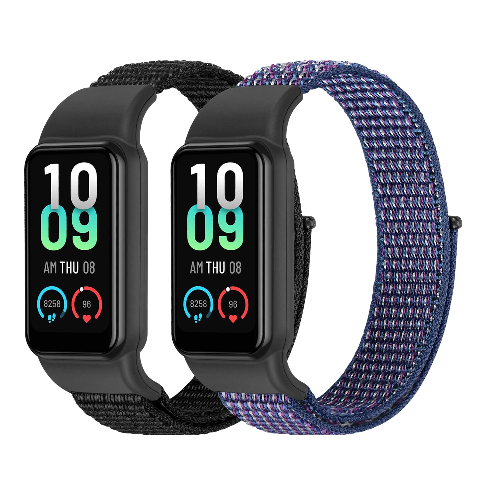 Tiptops Straps Compatible for Amazfit Band 7 Band, 2 Pack Breathable Comfortable Braided Adjustable Nylon Sport Solo Loop Replacement Wristband for Amazfit Band 7 for Women Men DarkBlack+Indigo