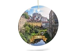 EQEY Edinburgh Scotland Christmas Ornament Porcelain Double-Sided Ceramic Ornament,2.9 Inches