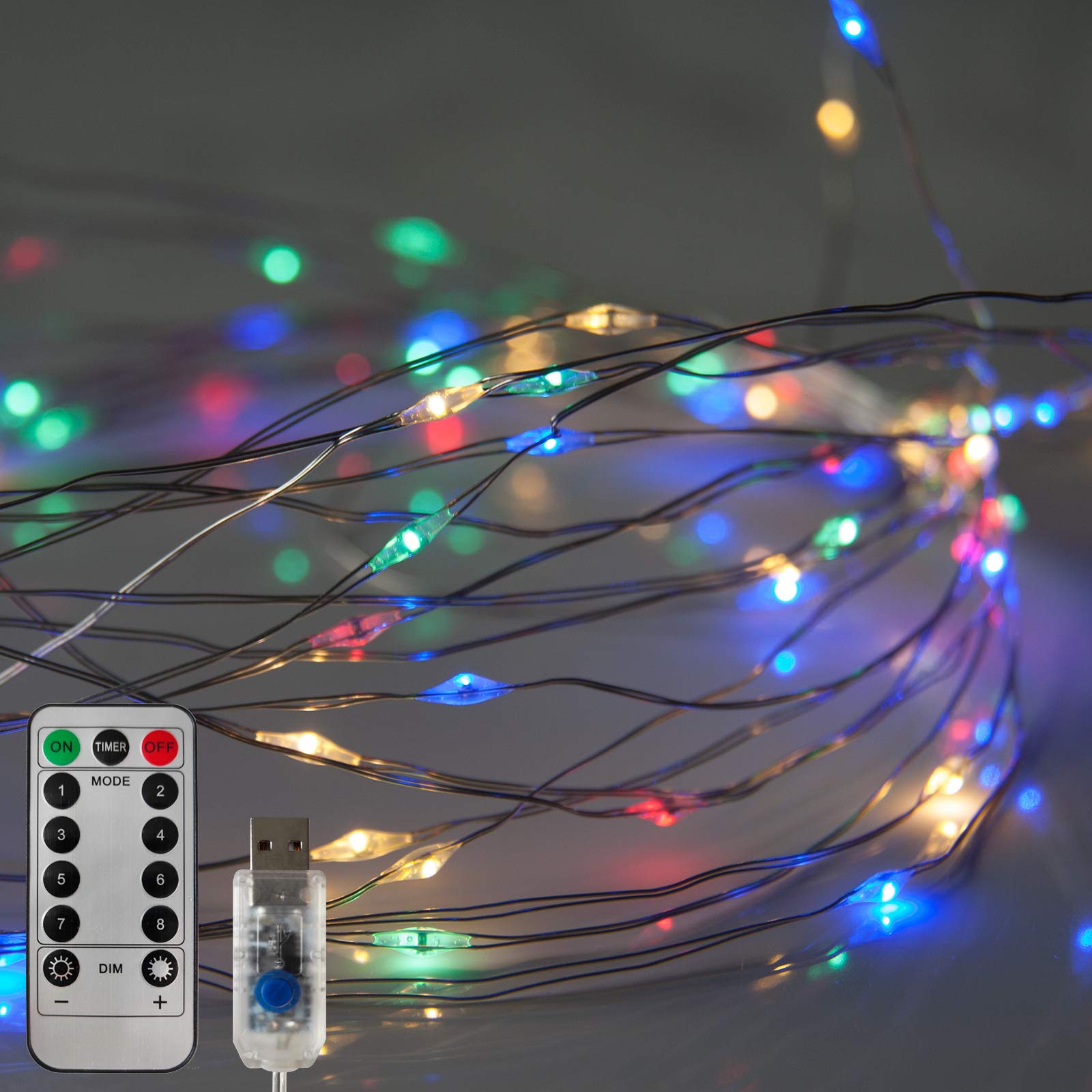 Qbis Fairy Lights, 100 Micro LED String Lights, Remote Control, USB Plug, Timer, Multi Function, Adjust Brightness, Micro LED String Lights (Multicolour)