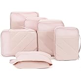 NISHEL 6 Set Packing Cubes for Travel, Luggage Organizer Bags with Shoe Bag, Lightweight, Durable Space Saver Bags Travel Essentials, Pink
