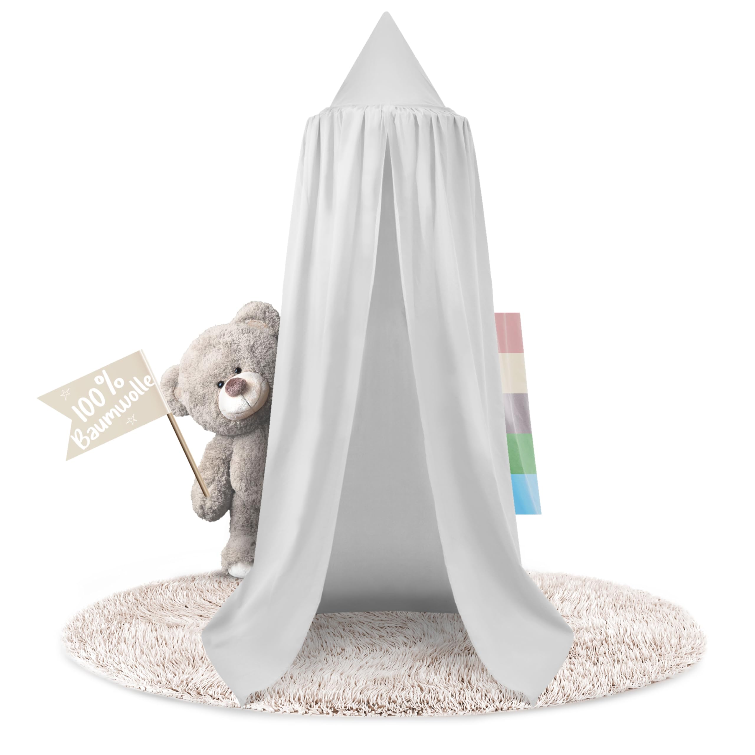 lilime® Bed Canopy Made of 100% Cotton, Diameter 50 cm, Length 240 cm, Mosquito Net, Children's Room, House Bed, Children's Bed and Baby Bed - White