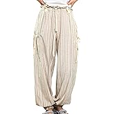Yinawsky Women Drawstring Striped Pants Loose Wide Leg Casual Lounge Pants with Pockets