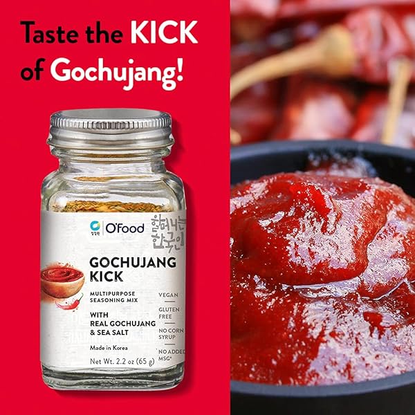 O’FOOD [GOCHUJANG] KICK KOREAN RED CHILI PEPPER SEASONING MIX | VEGAN, GLUTEN FREE | NO CORN SYRUP, NO ADDED MSG | MULTIPURPOSE KOREAN SPICE BLEND | REAL GOCHUJANG & SEA SALT | 2.2OZ (65G), MADE IN KOREA