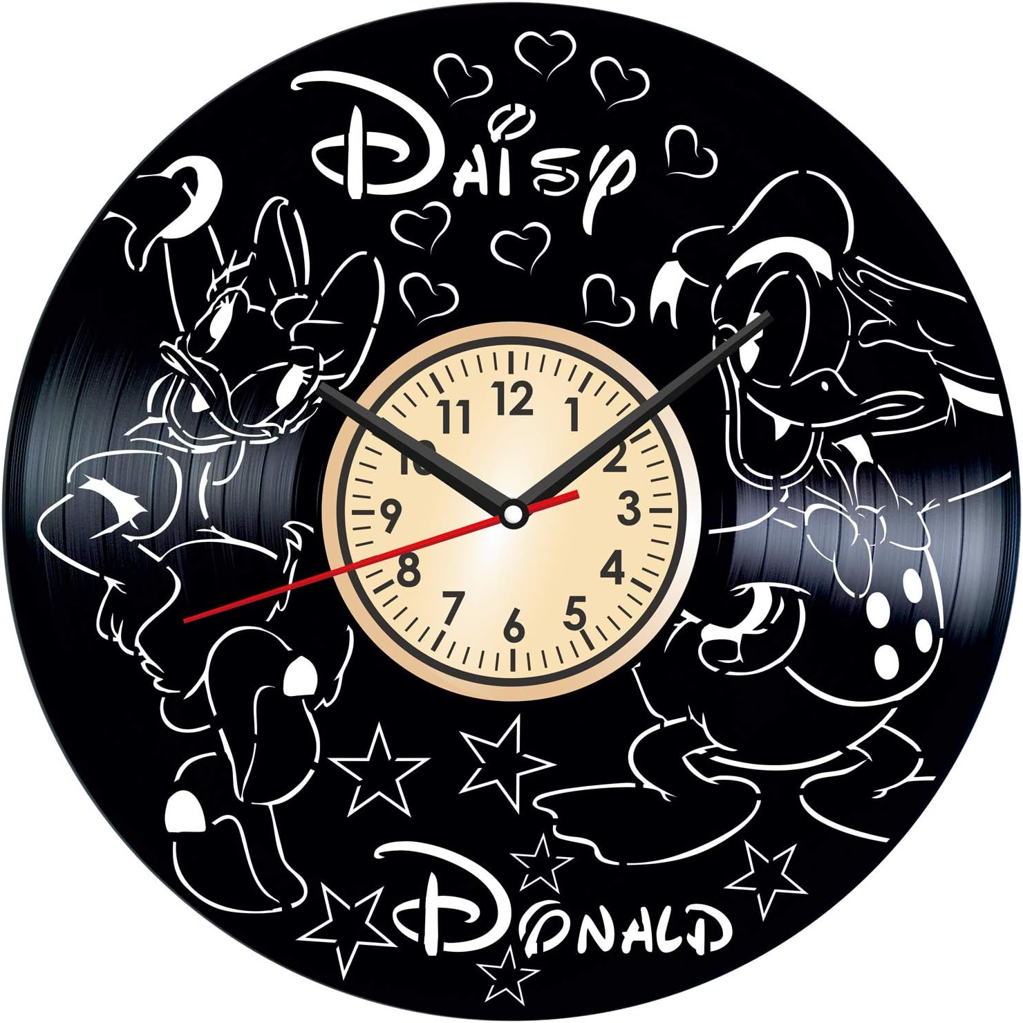 Donald and Daisy Duck Vintage Vinyl Wall Clock - Great Home Decor for Bedroom Kitchen Living Room Idea Birthday Christmas Anniversary for Him Her - Unique Wall Art - Size 12 Inches