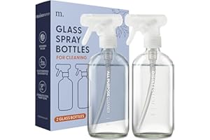 MAISONOVO Glass Spray Bottles for Cleaning | 16.9 fl oz Clear x 2 with 16 Labels