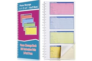 Sinmoe 1 Pcs Spiral Bound Phone Message Book with Carbon Copy 5-1/2" x 11" 2 Part Colorful Carbonless Telephone Message Pads Duplicate Spiral Phone Call Log Book for Business Office (Rose Red,Blue)