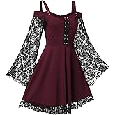 Renaissance Gothic Dress for Women Off Shoulder Lace Trumpet Sleeve Dresses Medieval Steampunk Dress Halloween Costume