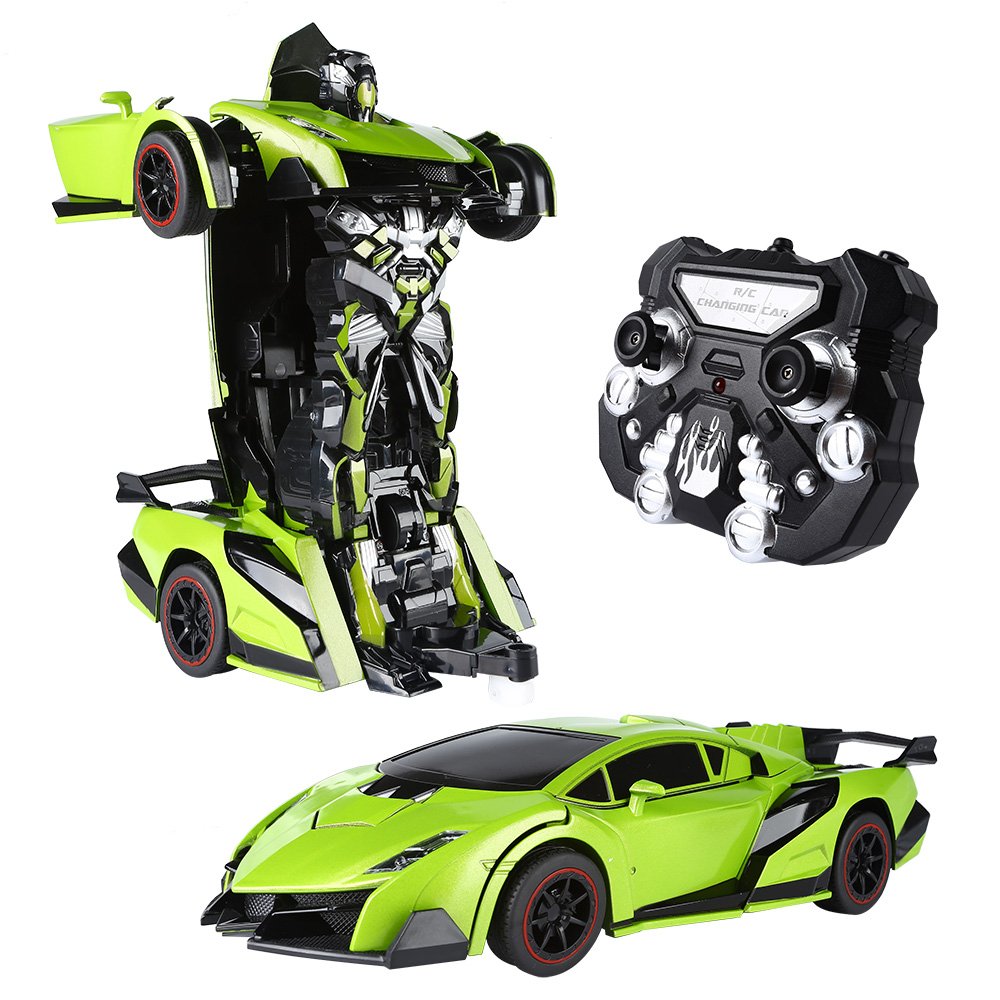 SainSmart Jr. 1:14 Large RC Car Robot, 2 in 1 Remote Control Electronic Vehicles with Transforming and Realistic Engine Sound for 8+ Years Boys Kids, Green