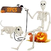 36'' Halloween Skeleton Decorations with Dog Skeleton: 3FT Posable Skeleton | Realistic Plastic Bones Movable Joints for Halloween Party Yard Haunted House Props Indoor Outdoor Decor