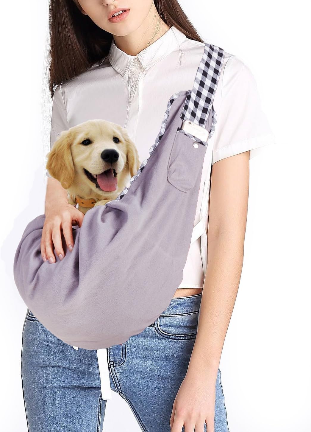 Bubinga Reversible Pet Sling Carrier Outdoor Travel shoulder Bag with metal loop and collar hook for small or medium Cats Dogs Rabbits Below 15lbs grey