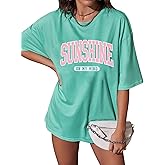 Womens Oversized Tee Shirts Vintage Sunshine Graphic Tees Hiking T-Shirts Boho Summer Short Sleeve Top