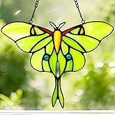 Luna Moth Sun Catcher Stained Glass Window Hanging for Valentine's Day Gift - IDEA SHOW 7.3Inch Handmade Real Glass Suncatcher Ornaments, Elegant Green Butterfly Memorial Gifts for Women, Mom, Grandma