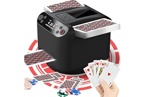 TGHIJKK Automatic Card Shuffler and Dealer 2-in-1, 360° Rotating Quiet Shuffler with Wireless Remote, Rechargeable, Works with UNO, Poker, Texas Hold'em, Blackjack, and More