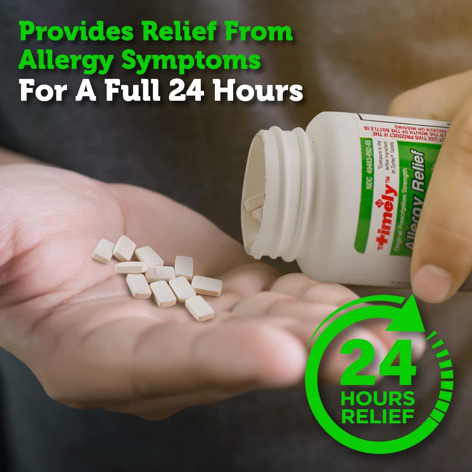 TIME-CAP LABS, INC. Timely Cetirizine HCl 10 Mg 200 Tablets - 24 Hour Allergy Relief from Sneezing, Runny Nose, Itchy Watery Eyes, Itchy Throat, Nose - Indoor and Outdoor Allergy Medicince