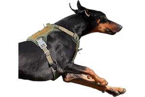 BUMBIN Tactical Dog Harness for Large Dogs, No Pull, Reflective, Green, L(Neck:19-25", Chest:21-35")