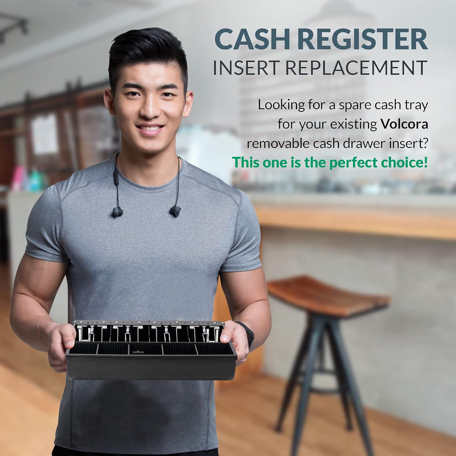 Cash Drawer Tray - 11.7 x 10.3 x 2.3 Inch Cash Register Insert - 4 Bill / 5 Coin Replacement Cash Tray for Volcora 13” Fully-Removable Drawers - Stainless Steel Currency Compartment Money Storage : Office Products