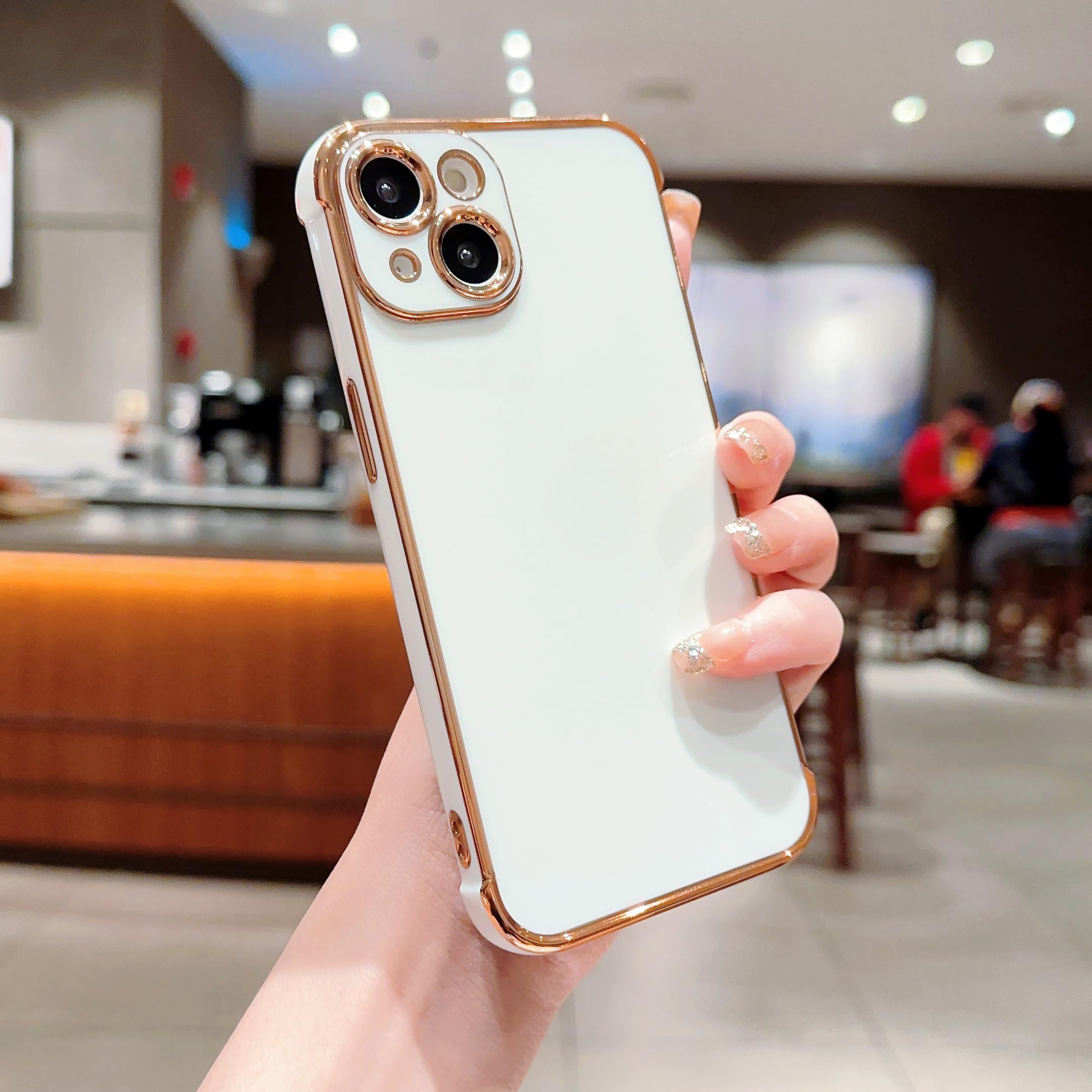 RALEAVO Compatible with iPhone 15 Pro Max (6.7") Case, Cute Plating Phone Case TPU Shockproof Bumper Cover for iPhone 15 Pro Max-White