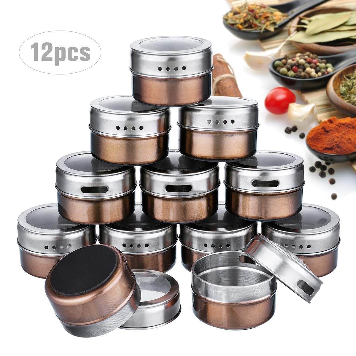 12 Pcs Spice Jar Stainless Steel Spice Tins Set