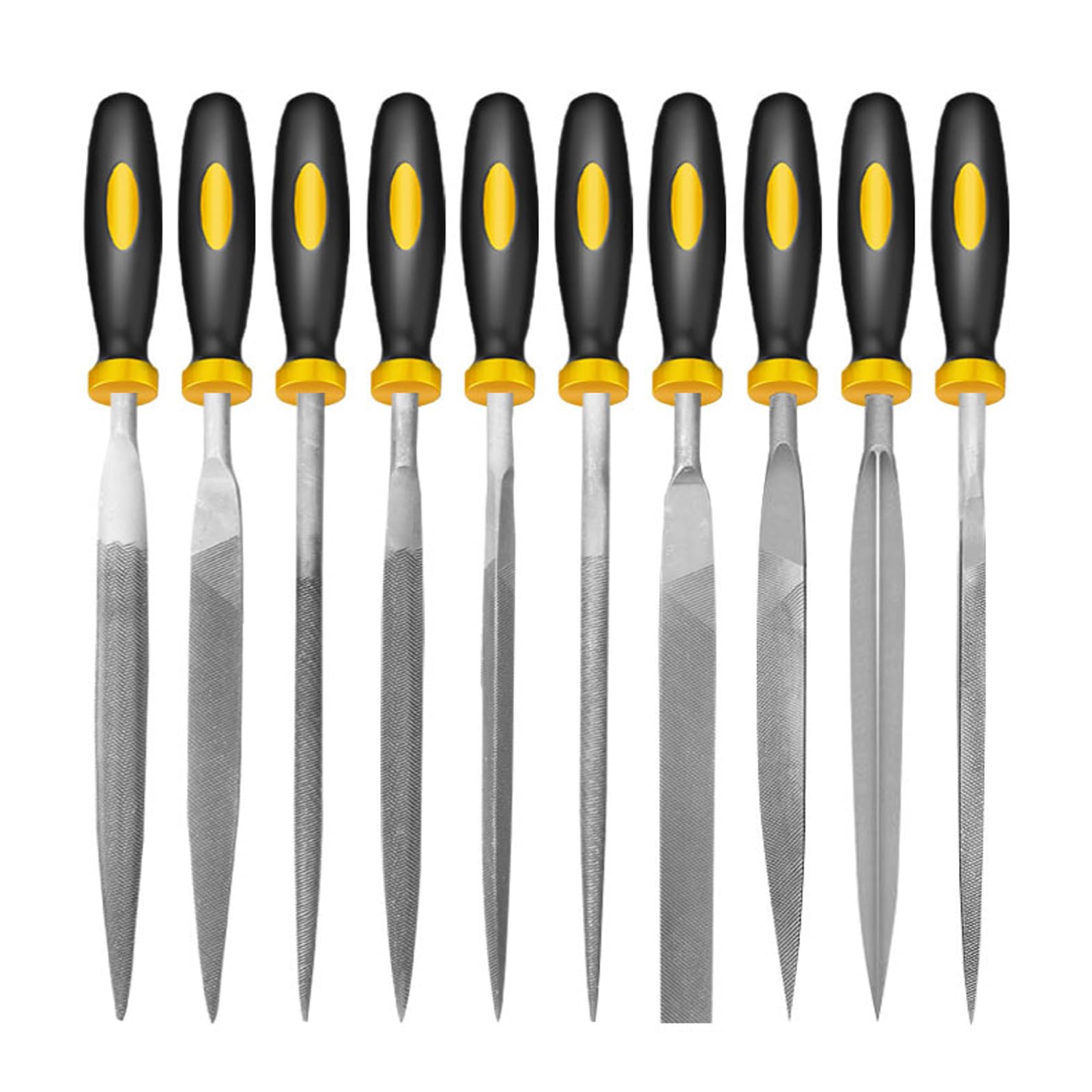 10 Pcs Needle File Set, Metal File Set, 14cm Files Tools, Metal Files for Steel, File Set, Metal Files, Carbon Steel File Kit with Handle for Metal, Wood, Glass, Plastic, Leather, Jewelry ﻿