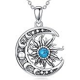 Qyvit Natural Sun and Moon Necklace 925 Sterling Silver Crescent Moon/Mountain Pendant Necklace Natural Jewelry for Women