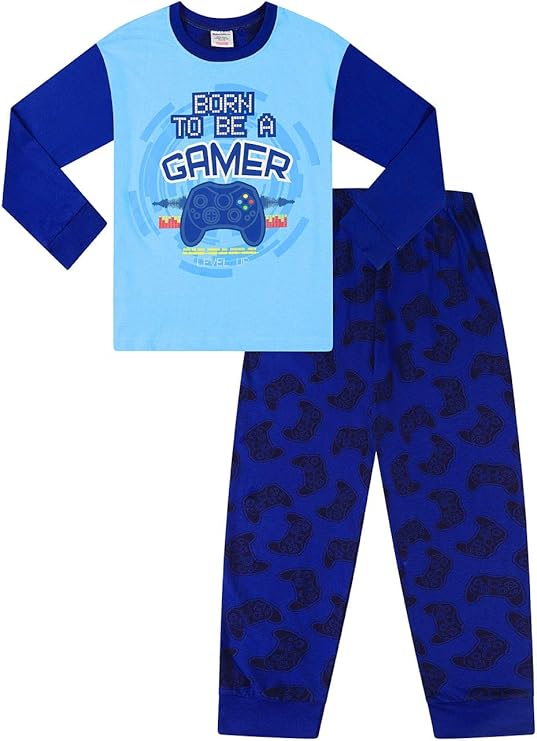 Boys Born To be a Gamer Blue LONG Gaming Pyjamas 9 to 16 Years Amazon