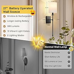 27 inch Battery Operated Wall Sconces Set of 2 with
