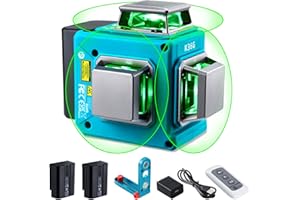 KEZERS Laser Level 360 Self Leveling,12 Lines 3 x 360 Green Laser Level Line Tool for Construction/Picture Hanging with Remote Controller,Rechargeable Battery,Magnetic Stand,Portable Bag
