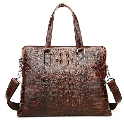 SEALINF Mens Crocodile Embossed Leather Handbag Business Waterproof Laptop Bag (deep Brown)