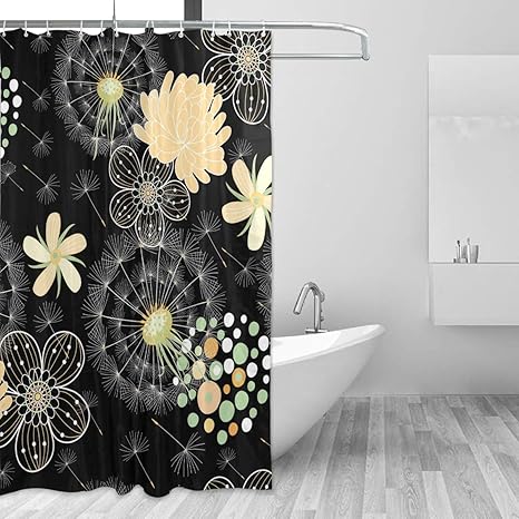 Amazon シャワーカーテン バスカーテン リング付き 間仕切り おしゃれ 152 1cm 防カビ 防水 ブラック 黒 花柄 お風呂カーテン 目隠し 浴室 遮光 洗わえる シャワーカーテン ホーム キッチン オンライン通販