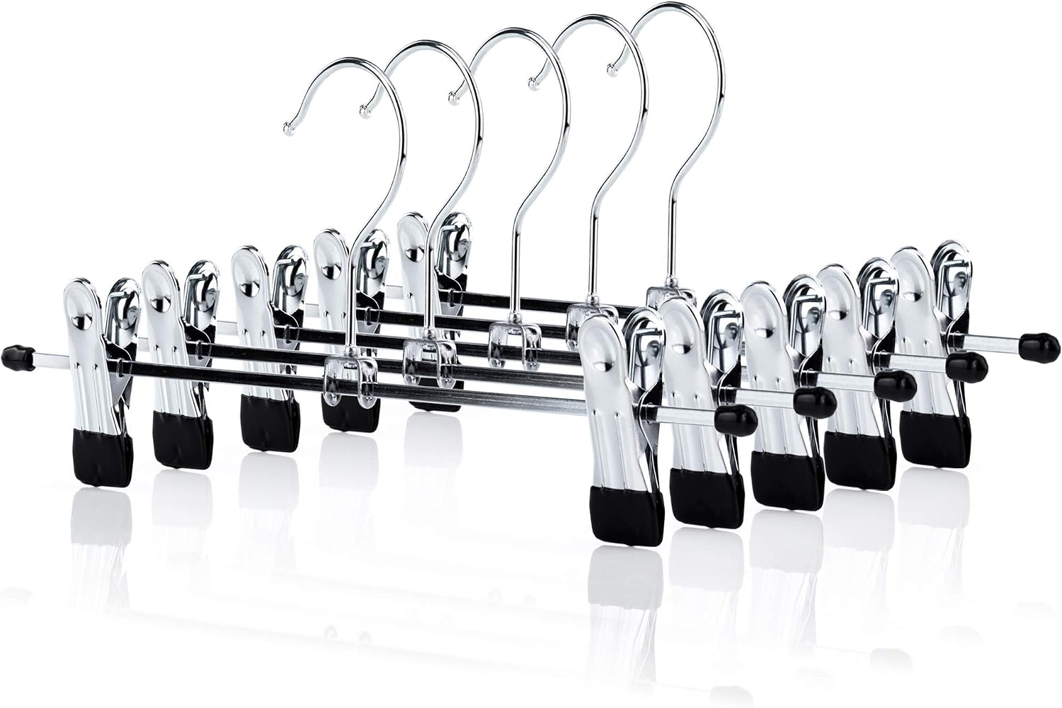 Hangerworld 5 Chrome 30cm Metal Trouser Skirt Adjustable Clip Coat Clothes Garment Hangers, Silver, 30 cm (12 inches)