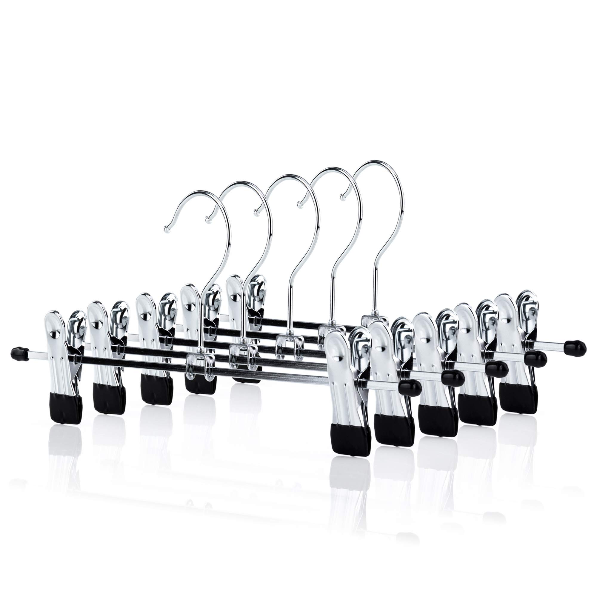 Hangerworld 5 Chrome 30cm Metal Trouser Skirt Adjustable Clip Coat Clothes Garment Hangers.