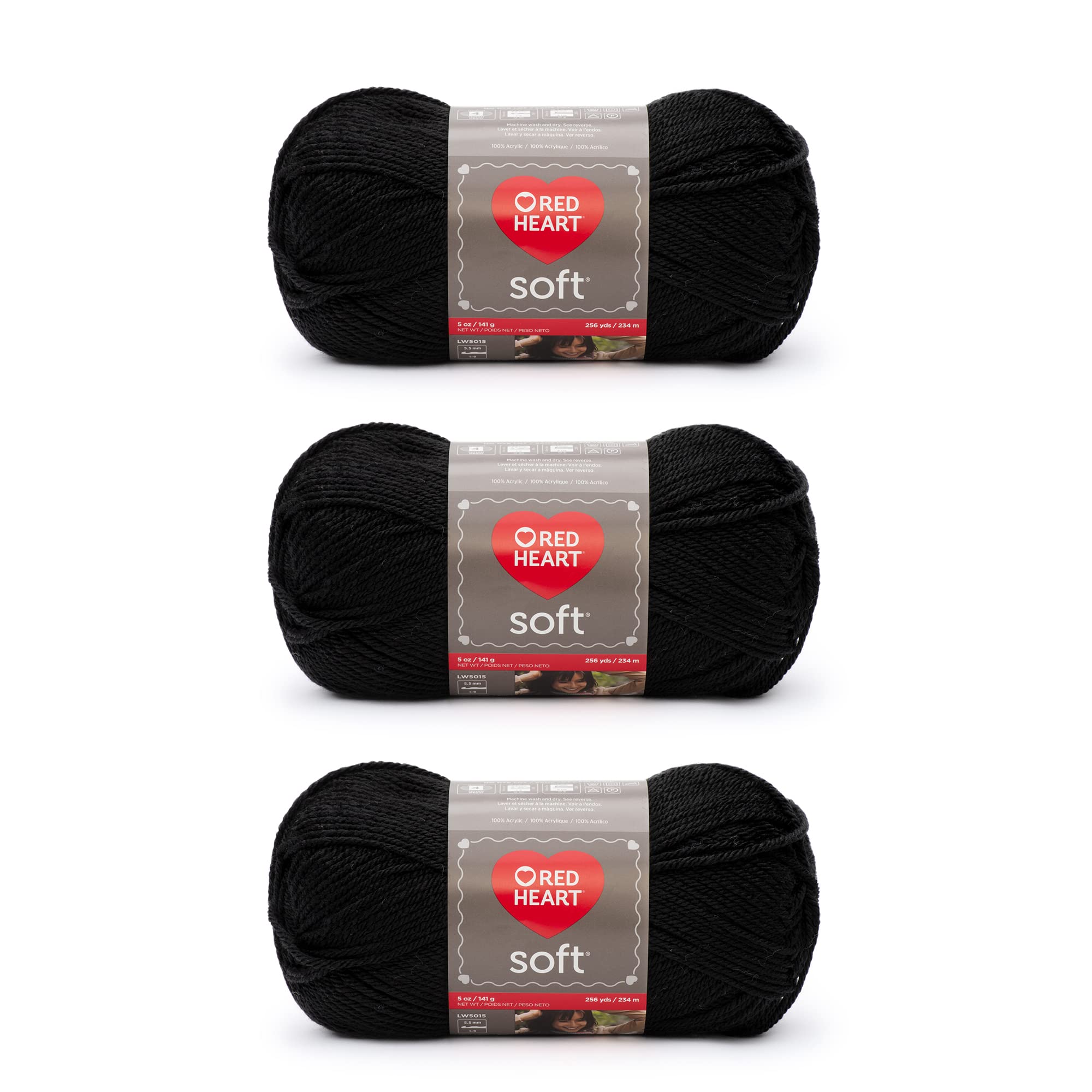 Red Heart Soft Black Yarn - 3 Pack of 141g/5oz - Acrylic - 4 Medium (Worsted) - 256 Yards - Knitting/Crochet — image 1