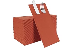 IYLLLWLY Terracotta Disposable Napkins with Built-in Flatware Pocket, Linen Feel Prefolded Dinner Napkins for Weddings, Parties, Thanksgiving, Evening Events, 50 Pack