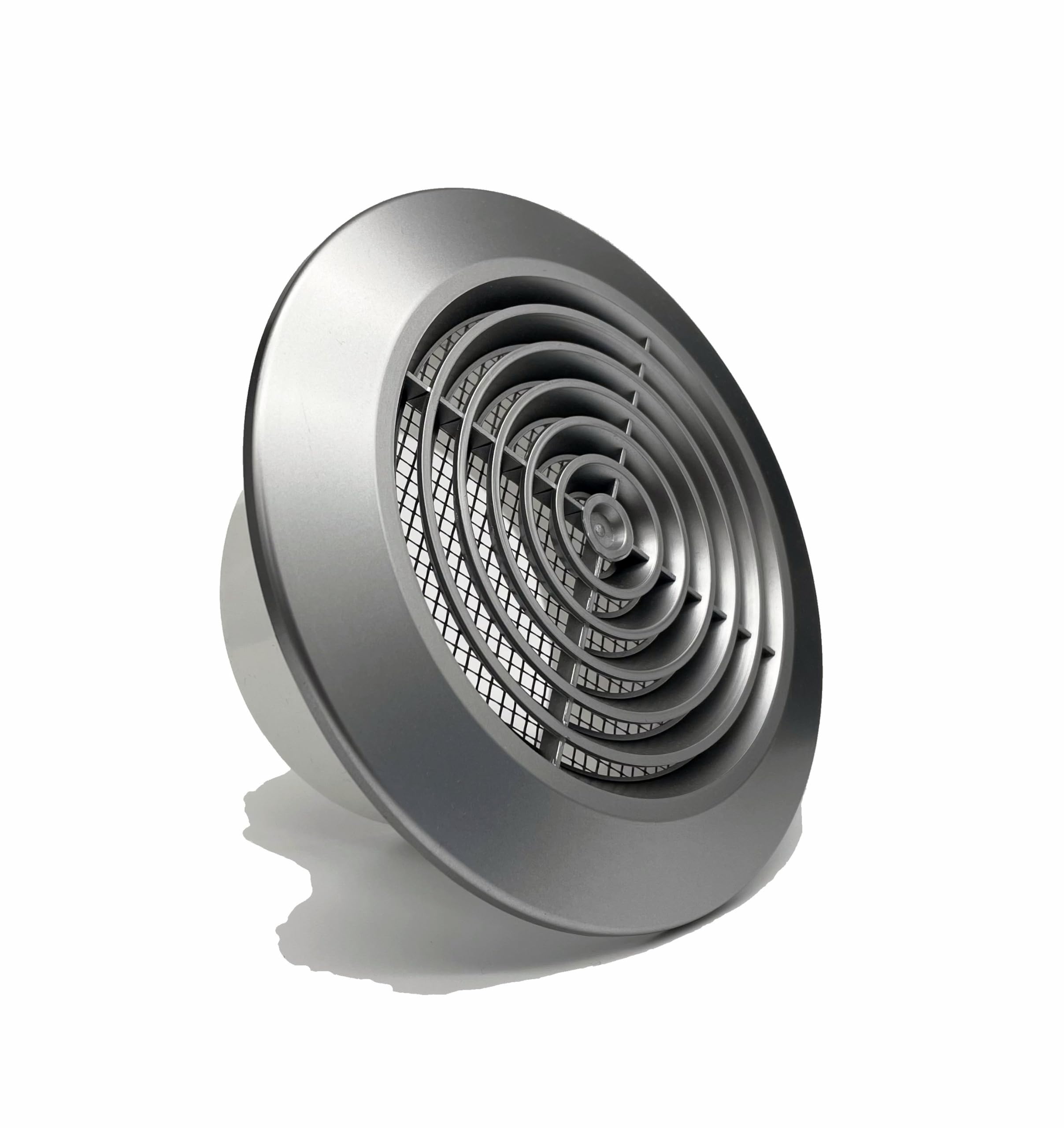 AirTech-UK Internal Ventilation Round Satin Silver Grille 100mm / Dia 4" - Easy Disassembly, Insect Screen, Nylon Mesh - Ceiling Grille for Neat Ventilation System Termination